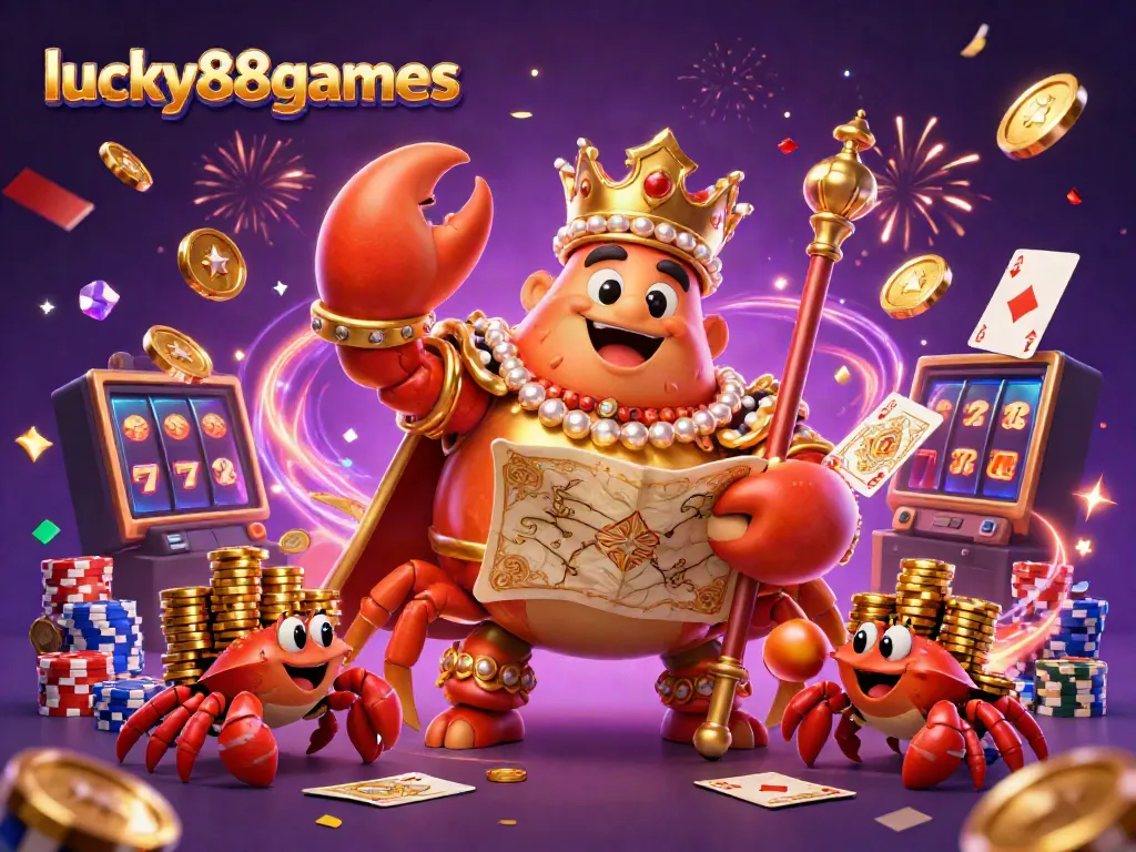 Engage with lucky88games in an exciting casino adventure featuring a golden crab emperor and thrilling game elements.