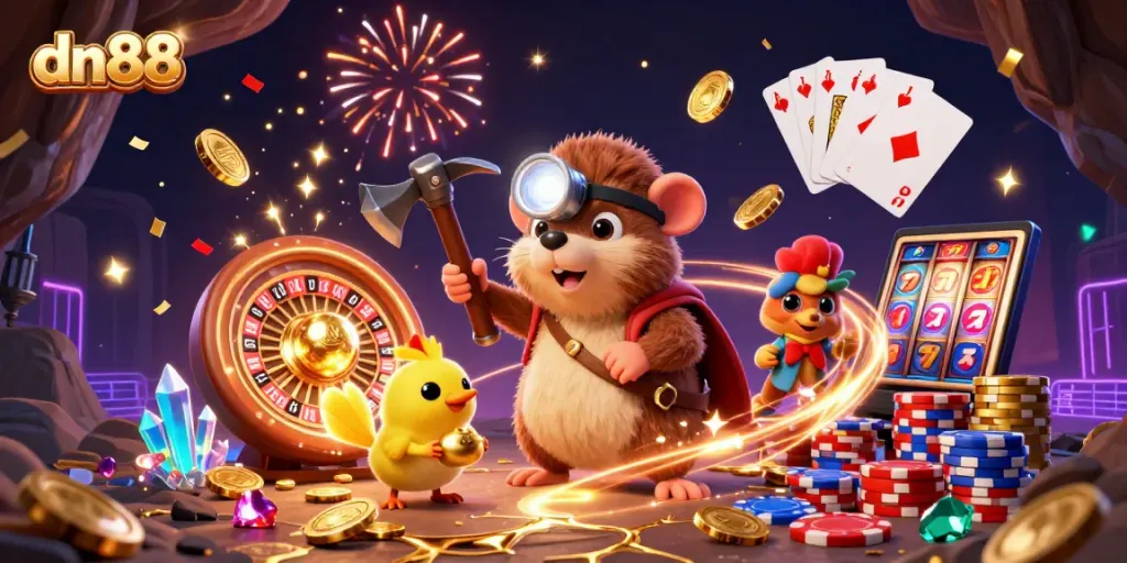 Spin and win with dn88 in a vibrant online casino adventure featuring treasure hunters.