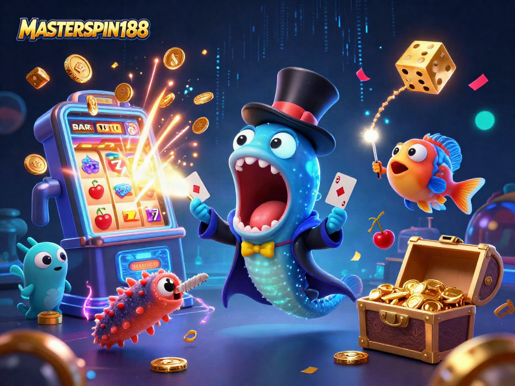 Masterspin188 showcases a magical casino scene with vibrant characters and jackpot illusions.