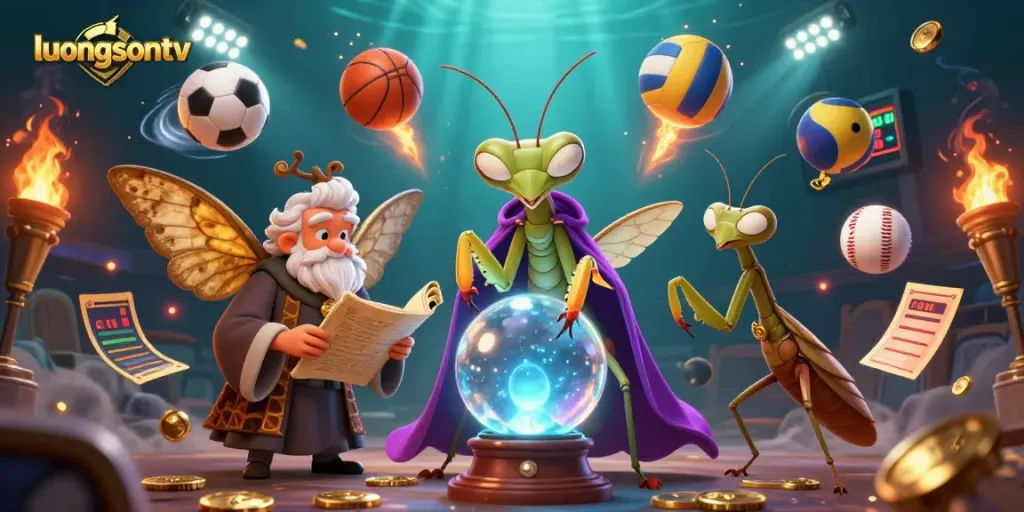 Place bets with luongsontv amidst vibrant sports elements and mystical characters.