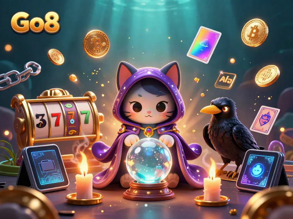 Experience thrilling slots and jackpots with Go8 in this rich casino-themed 3D scene.