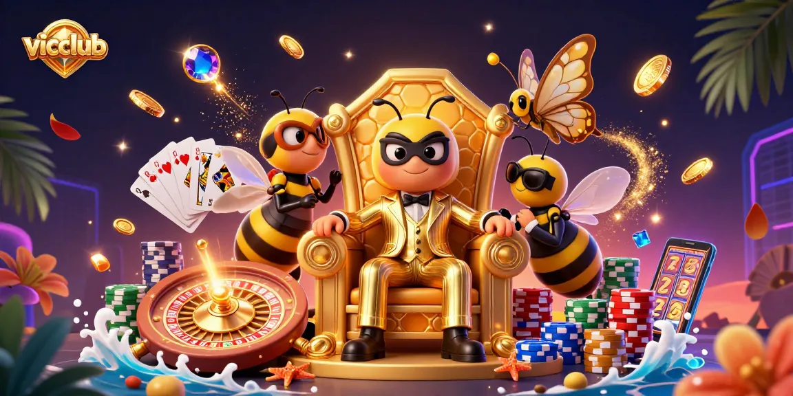 Spin to win at vicclub with immersive 3D casino art featuring vibrant characters and elements.