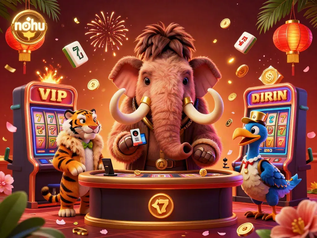 Experience exhilarating casino vibes at nohu with a vibrant scene including charming characters and dynamic game elements.