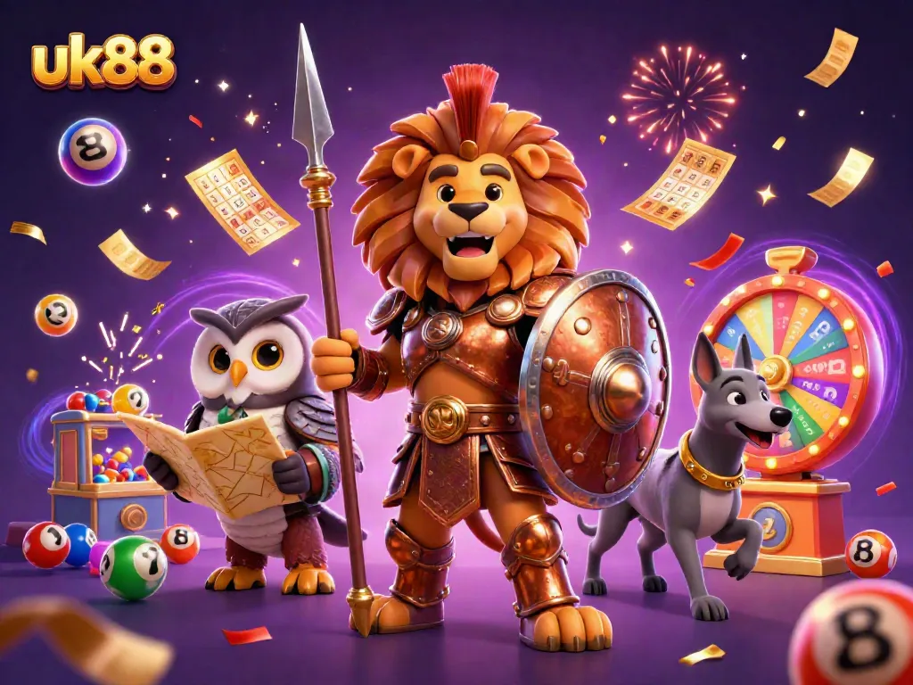 Experience the excitement of uk88 with vibrant lottery elements and animated 3D characters.