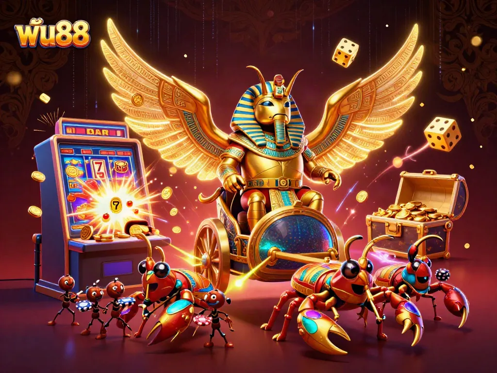 Experience exhilarating gameplay at ฟัน88 with a dynamic casino scene featuring vibrant slot machines and animated characters.