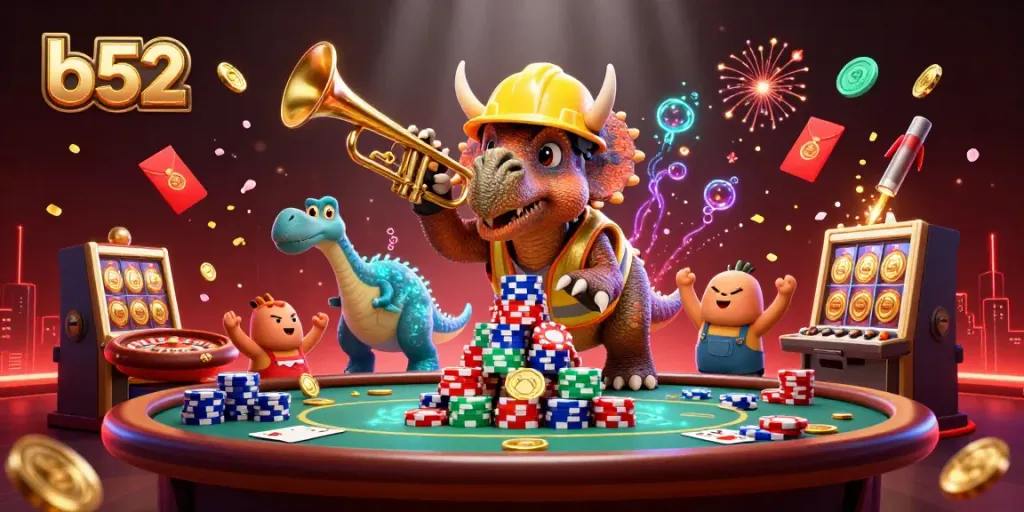 Engage with the vibrant b52 casino scene featuring playful characters and exciting gaming elements.