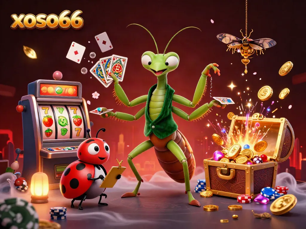 Experience the thrilling xoso66 casino atmosphere featuring a mantis card sharp and ladybug pit boss.