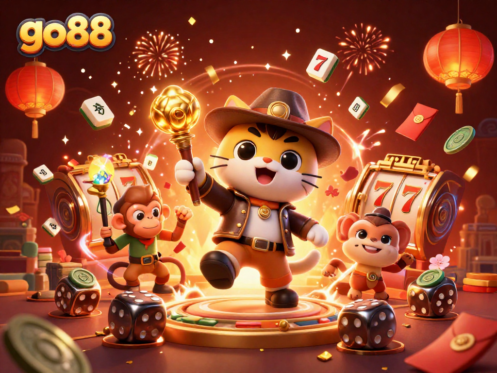 Participate in exciting games at go88 while exploring a vibrant casino adventure with captivating characters and elements.