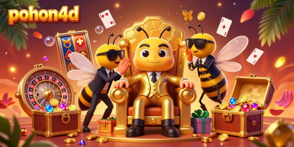 Experience the excitement of pohon4d with a lively casino scene featuring vibrant characters and dynamic games.