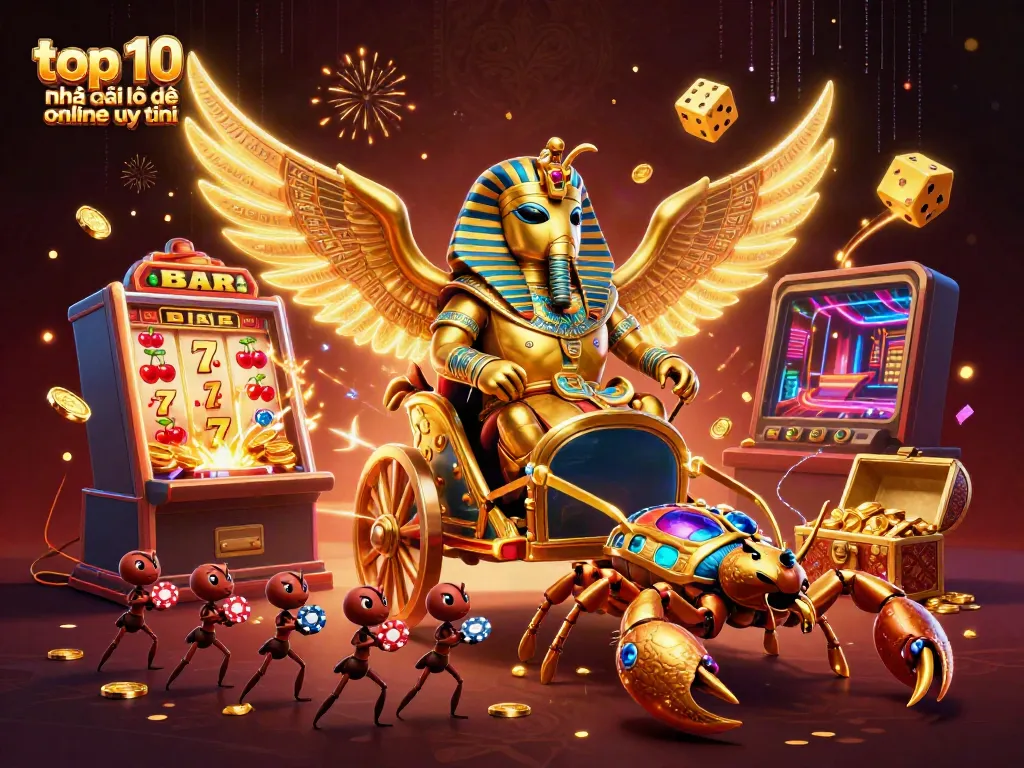 Engage with the top 10 nhà cái lô đề online uy tín through a vibrant casino scene featuring dynamic characters and elements.