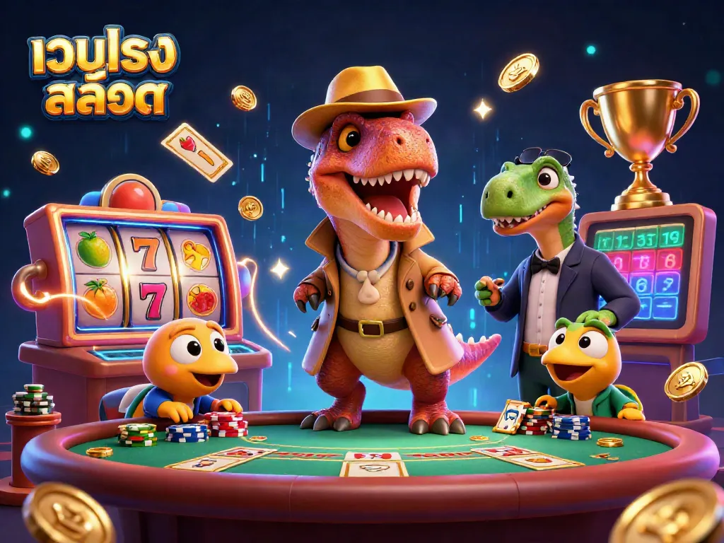 Engage with เว็บตรงสล็อต at a dynamic blackjack table featuring a velociraptor card counter.