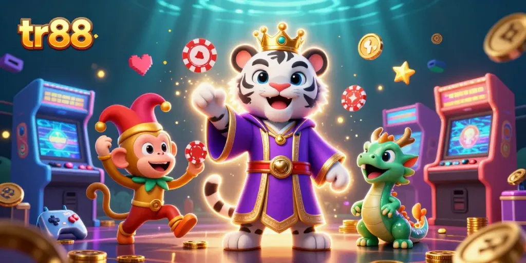 Experience thrilling gameplay with tr88 at the vibrant casino scene featuring a royal tiger.