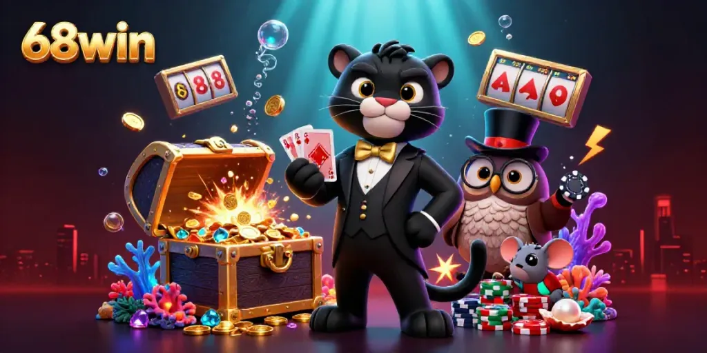 Experience thrilling casino gaming with 68win featuring cartoon characters in an underwater scene.