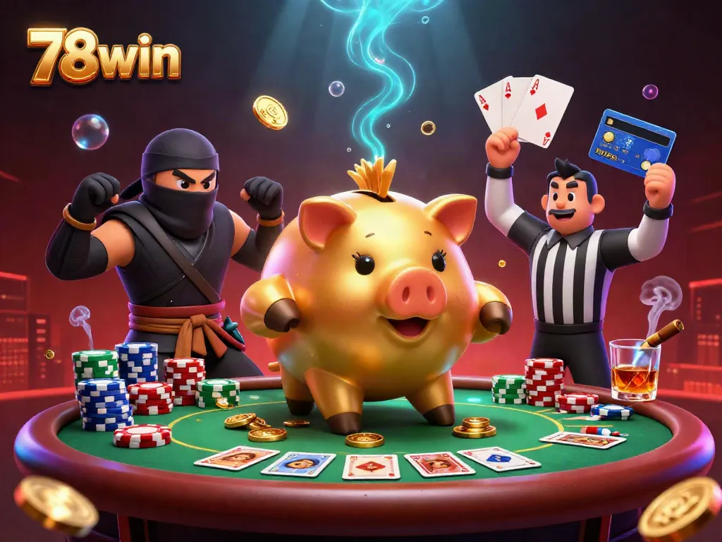 Experience excitement with 78win's vibrant 3D casino scene featuring animated characters and classic gaming elements.