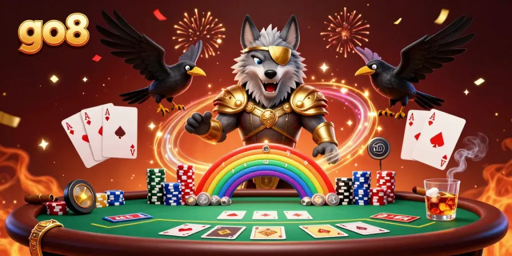 Experience the thrilling atmosphere of go8 with vibrant casino elements and dynamic characters.