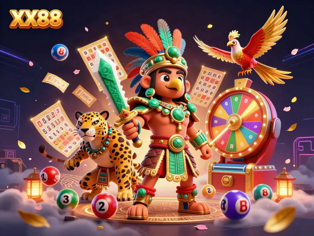Experience vibrant gameplay at XX88 with colorful lottery elements and dynamic characters.