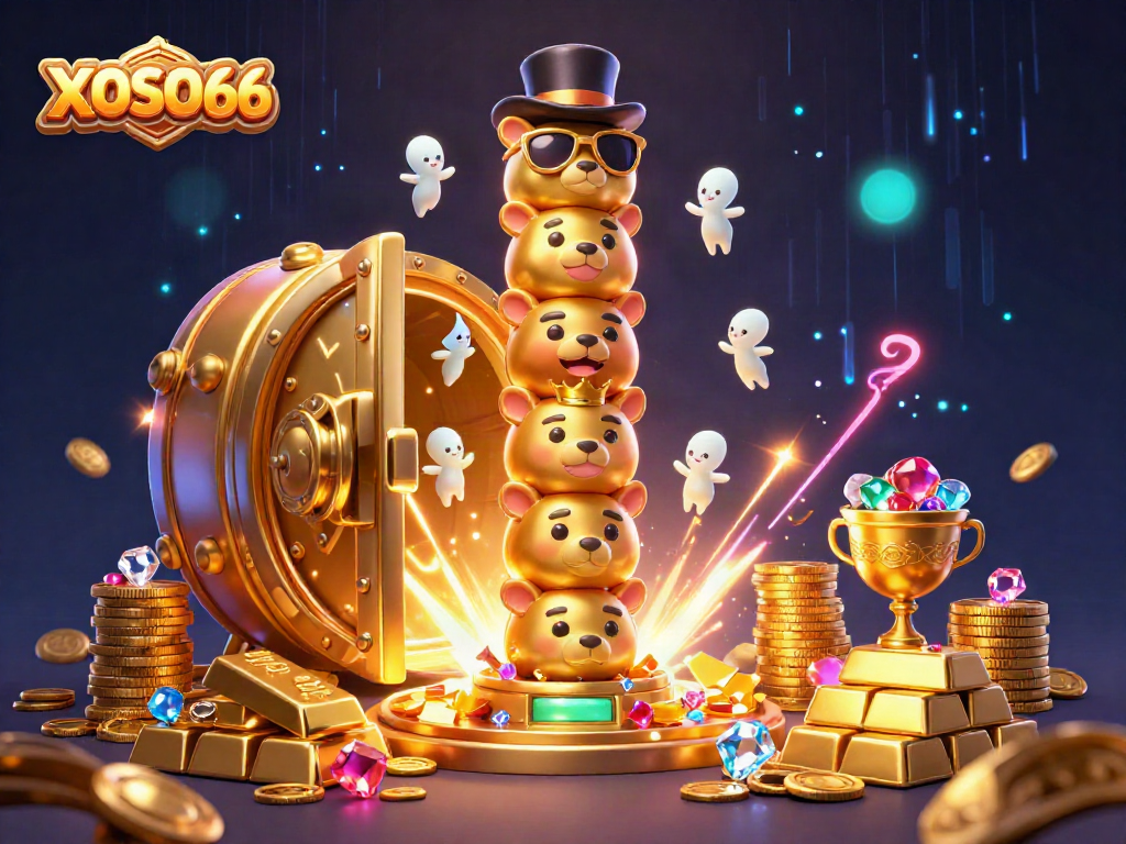 XOSO66 players spinning a festive lottery scene with golden treasures and exciting prizes.