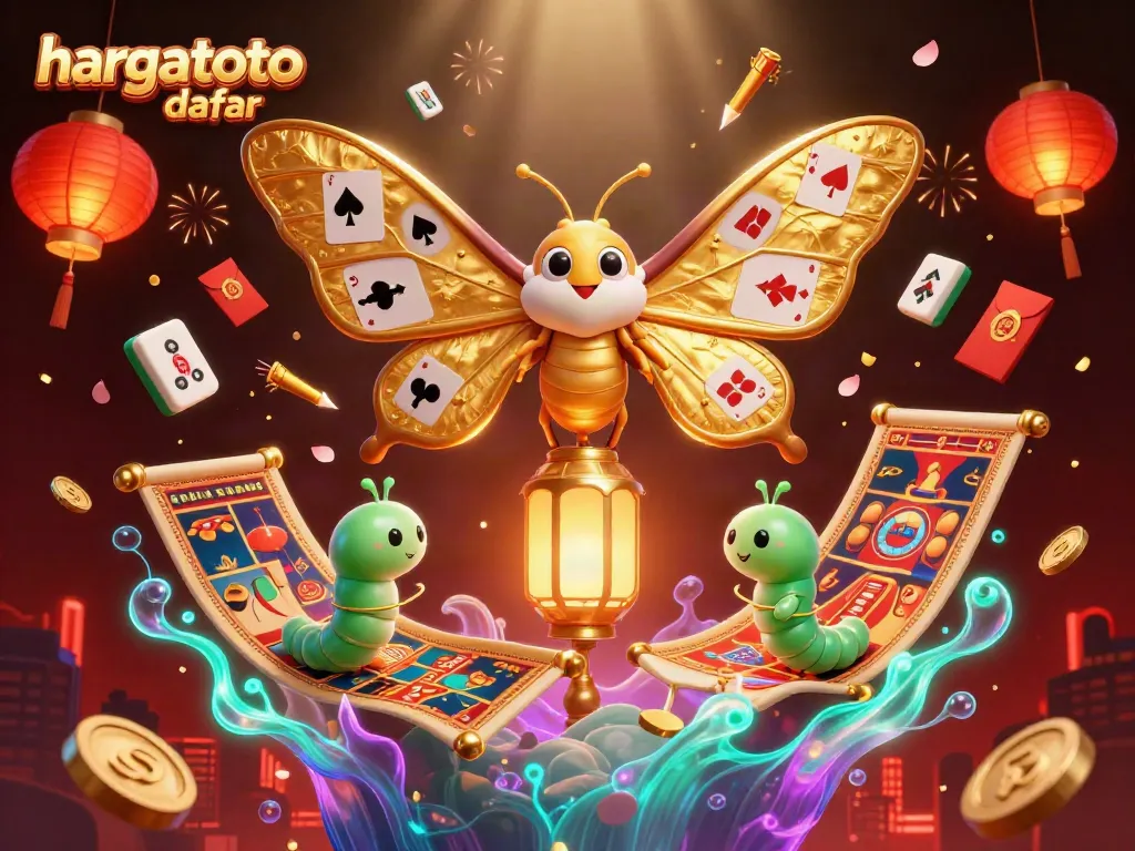 Engage with HARGATOTO daftar in a vibrant 3D casino scene full of energy, colors, and elements.