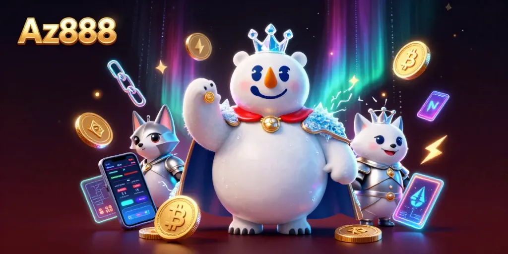 Bet on Az888 with a vibrant 3D gaming scene featuring polar bear and snow fox.