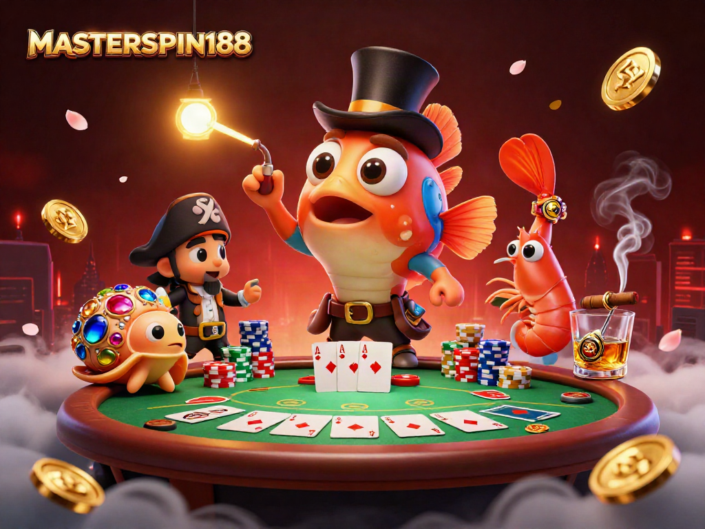 Attract golden coins and master your game with MASTERSPIN188 in this vibrant casino scene.
