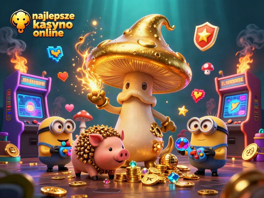 Experience the excitement of najlepsze kasyno online with a magical illustration of casino-themed characters and gaming elements.