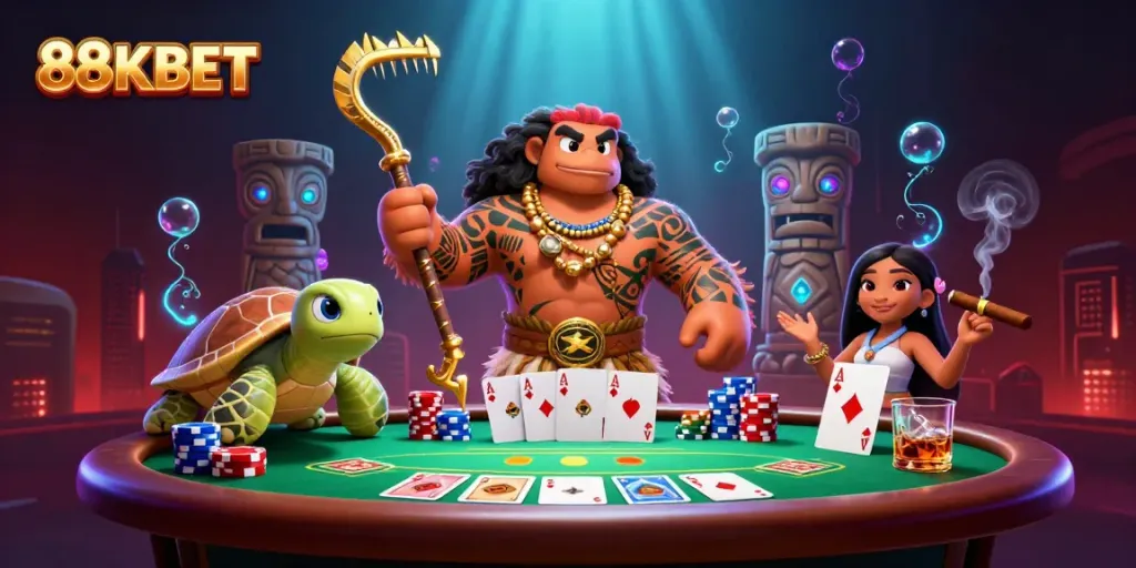 Experience the excitement of poker at 88KBET with dynamic game elements and vibrant characters.