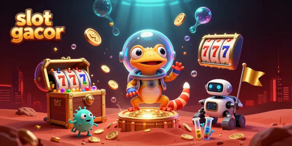 Permainan slot gacor menarik perhatian dengan simbol 7 keberuntungan dan jackpot yang menyala.