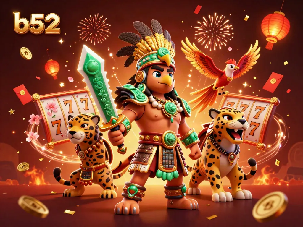Win big with b52 while enjoying an immersive 3D casino adventure featuring vibrant warrior characters and dynamic slot game elements.