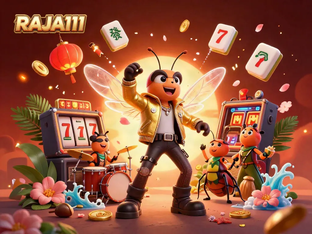 Experience the excitement of RAJA111 with vibrant characters and dynamic gambling elements.
