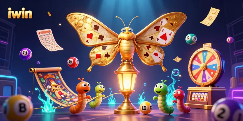 iwin lottery balls and golden tickets burst forth in an engaging gaming scene.